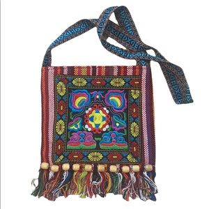 Ethnic Embroidered Shoulder Bag Tassel Sling Women Crossbody Boho Hippie Purse